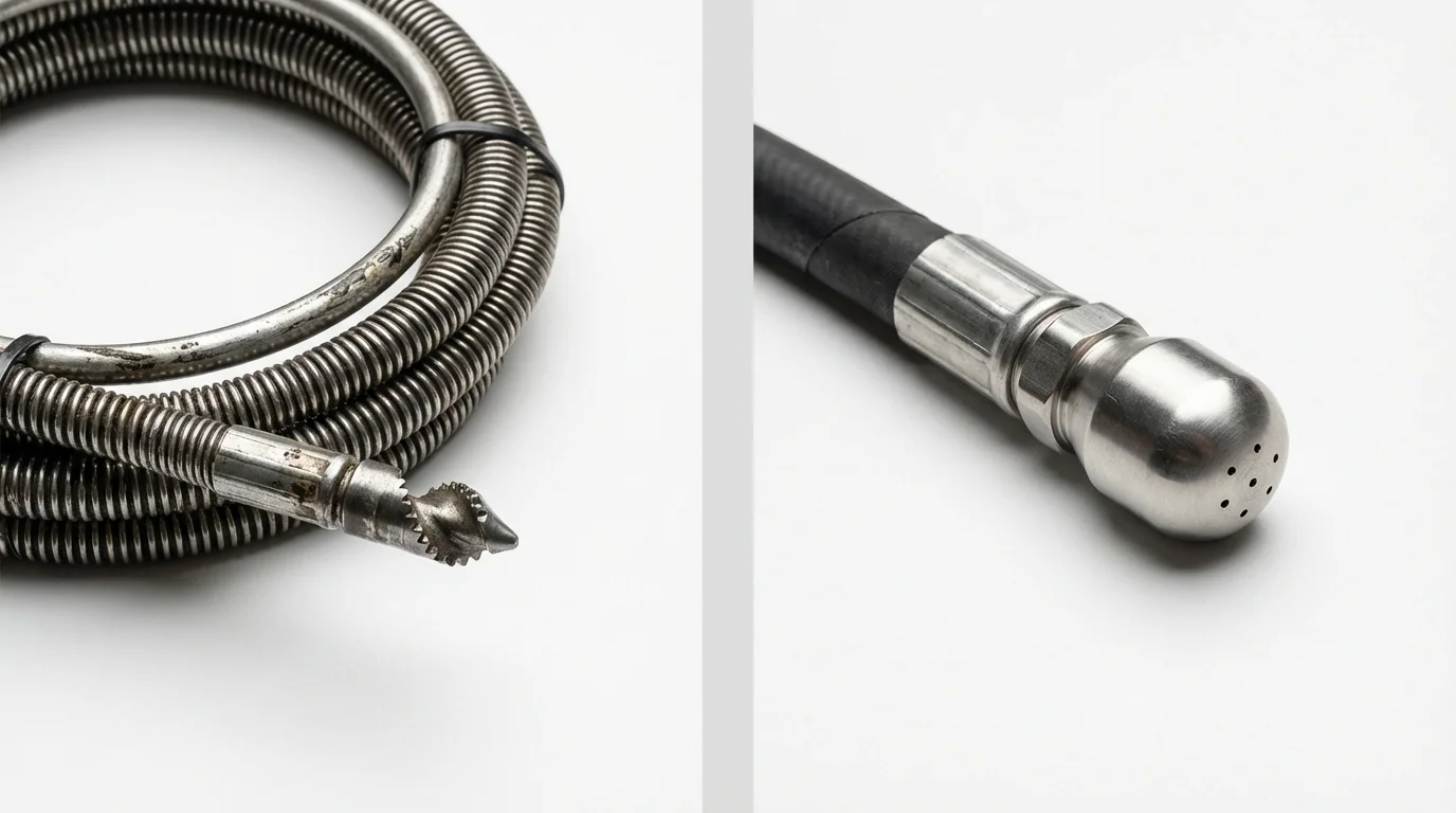 Drain snake cable and hydro jetting nozzle used for drain cleaning in Temple City, CA