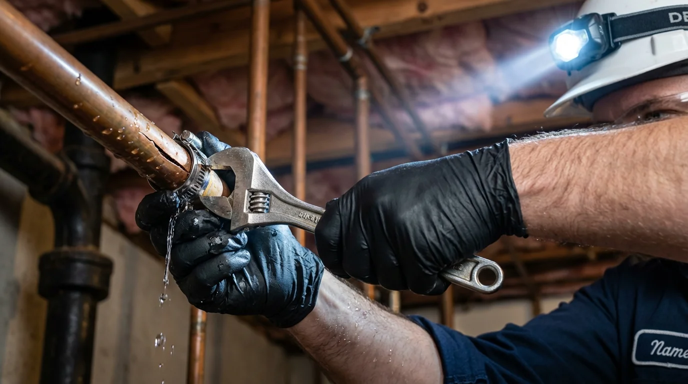 Emergency pipe clamp repair being performed by a Johns Plumbing LLC plumber in Temple City