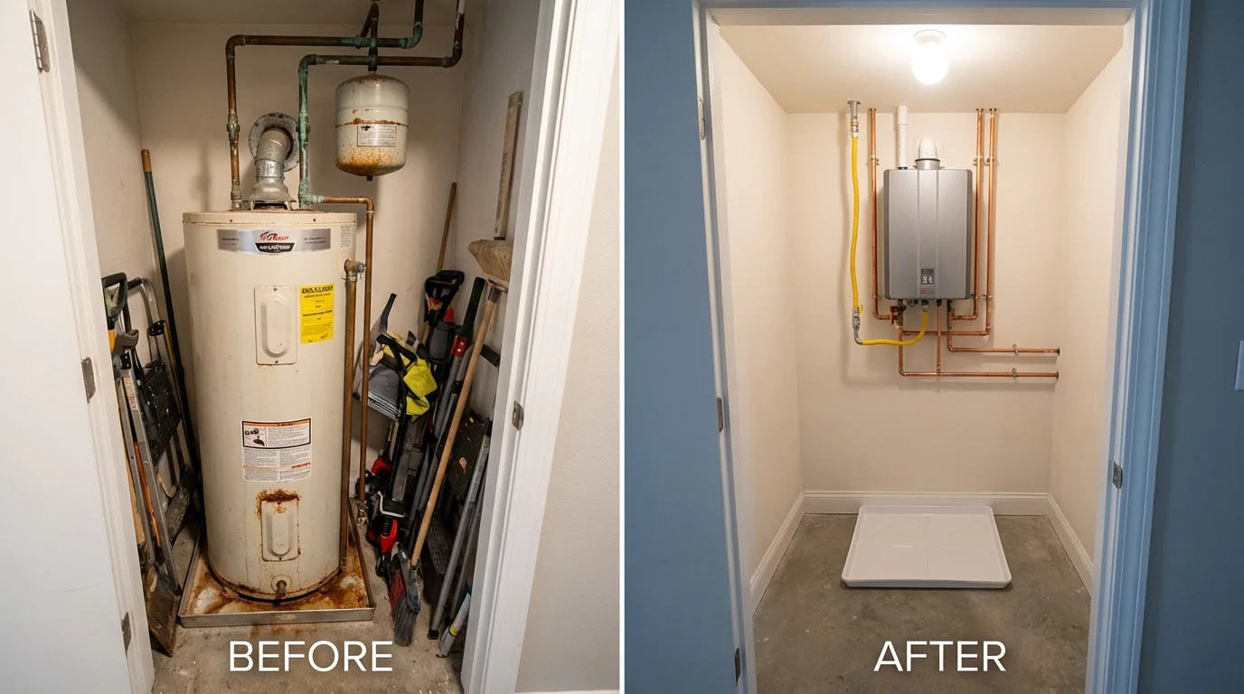 Tank water heater versus wall-mounted tankless unit comparison for Temple City, CA homeowners